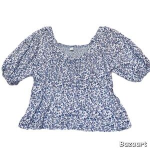 Old Navy Women’s Blue Paisley Print Puff Sleeves Cottage Peasant Size Large